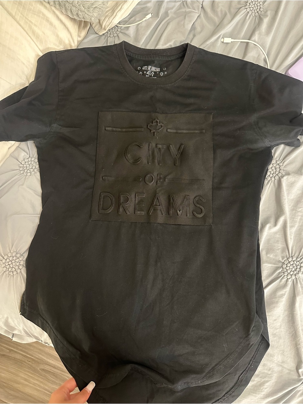 City of Dreams Embossed Black Short Sleeve Tee - Women